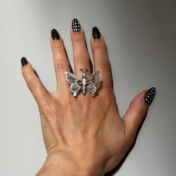 Butterfly Statement Ring – Silver – Adjustable (Fits Ring Size 6+) - Picture 1 of 6